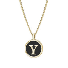Gold Finish Sterling Silver Black Enamel Initial Necklace on 18" Curb Chain - Y