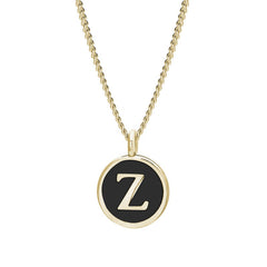 Gold Finish Sterling Silver Black Enamel Initial Necklace on 18" Curb Chain - Z