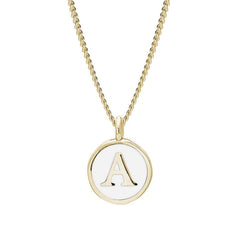 Gold Finish Sterling Silver White Enamel Initial Necklace on 18" Curb Chain - A