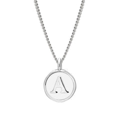 Rhodium Finish Sterling Silver White Enamel Initial Necklace on 18" Curb Chain - A