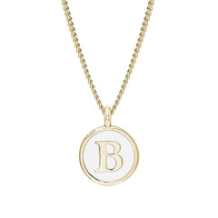 Gold Finish Sterling Silver White Enamel Initial Necklace on 18" Curb Chain - B