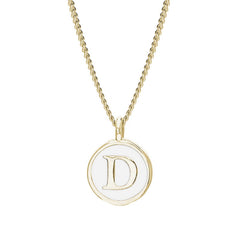 Gold Finish Sterling Silver White Enamel Initial Necklace on 18" Curb Chain - D