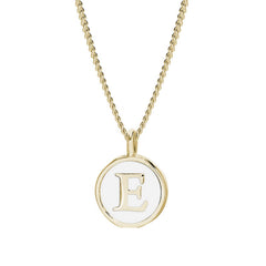 Gold Finish Sterling Silver White Enamel Initial Necklace on 18" Curb Chain - E