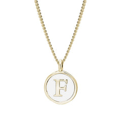 Gold Finish Sterling Silver White Enamel Initial Necklace on 18" Curb Chain - F