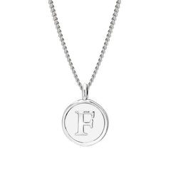 Rhodium Finish Sterling Silver White Enamel Initial Necklace on 18" Curb Chain - F
