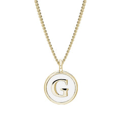 Gold Finish Sterling Silver White Enamel Initial Necklace on 18" Curb Chain - G