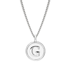 Rhodium Finish Sterling Silver White Enamel Initial Necklace on 18" Curb Chain - G