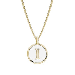 Gold Finish Sterling Silver White Enamel Initial Necklace on 18" Curb Chain - I