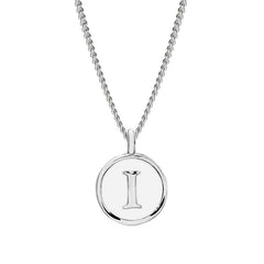 Rhodium Finish Sterling Silver White Enamel Initial Necklace on 18" Curb Chain - I