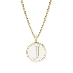 Gold Finish Sterling Silver White Enamel Initial Necklace on 18" Curb Chain - J