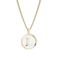 Gold Finish Sterling Silver White Enamel Initial Necklace on 18" Curb Chain - L