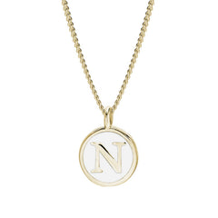 Gold Finish Sterling Silver White Enamel Initial Necklace on 18" Curb Chain - N