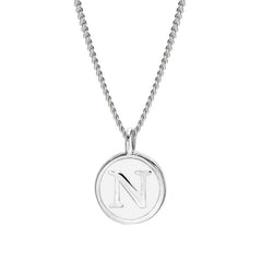 Rhodium Finish Sterling Silver White Enamel Initial Necklace on 18" Curb Chain - N