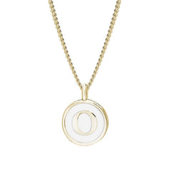 Gold Finish Sterling Silver White Enamel Initial Necklace on 18" Curb Chain - O