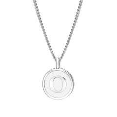 Rhodium Finish Sterling Silver White Enamel Initial Necklace on 18" Curb Chain - O