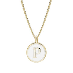 Gold Finish Sterling Silver White Enamel Initial Necklace on 18" Curb Chain - P