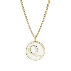 Gold Finish Sterling Silver White Enamel Initial Necklace on 18" Curb Chain - Q