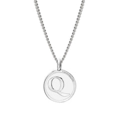 Rhodium Finish Sterling Silver White Enamel Initial Necklace on 18" Curb Chain - Q
