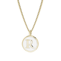 Gold Finish Sterling Silver White Enamel Initial Necklace on 18" Curb Chain - R