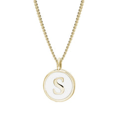 Gold Finish Sterling Silver White Enamel Initial Necklace on 18" Curb Chain - S