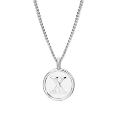 Rhodium Finish Sterling Silver White Enamel Initial Necklace on 18" Curb Chain - X