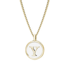 Gold Finish Sterling Silver White Enamel Initial Necklace on 18" Curb Chain - Y