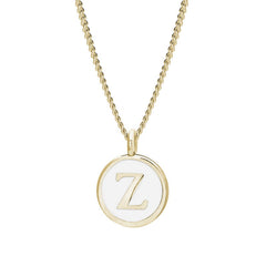 Gold Finish Sterling Silver White Enamel Initial Necklace on 18" Curb Chain - Z