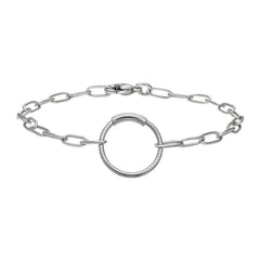 Rhodium Finish Sterling Silver Paper Clip Bracelet with Center Circle Station