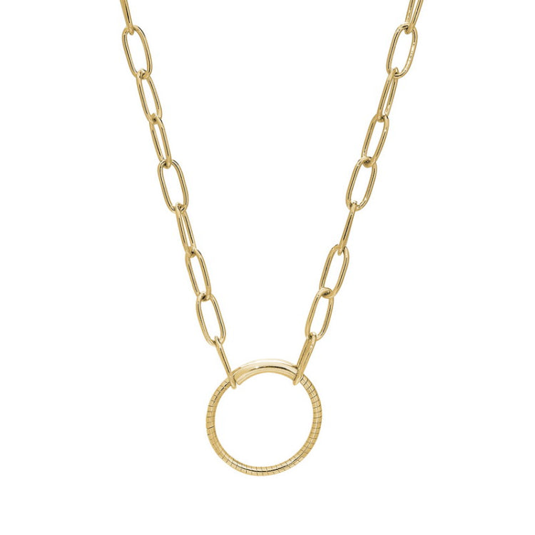 Gold Finish Sterling Silver 18 Paper Clip Necklace with Center Circle Station
