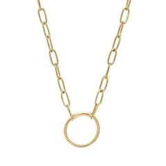 Gold Finish Sterling Silver 20 Paper Clip Necklace with Center Circle Station