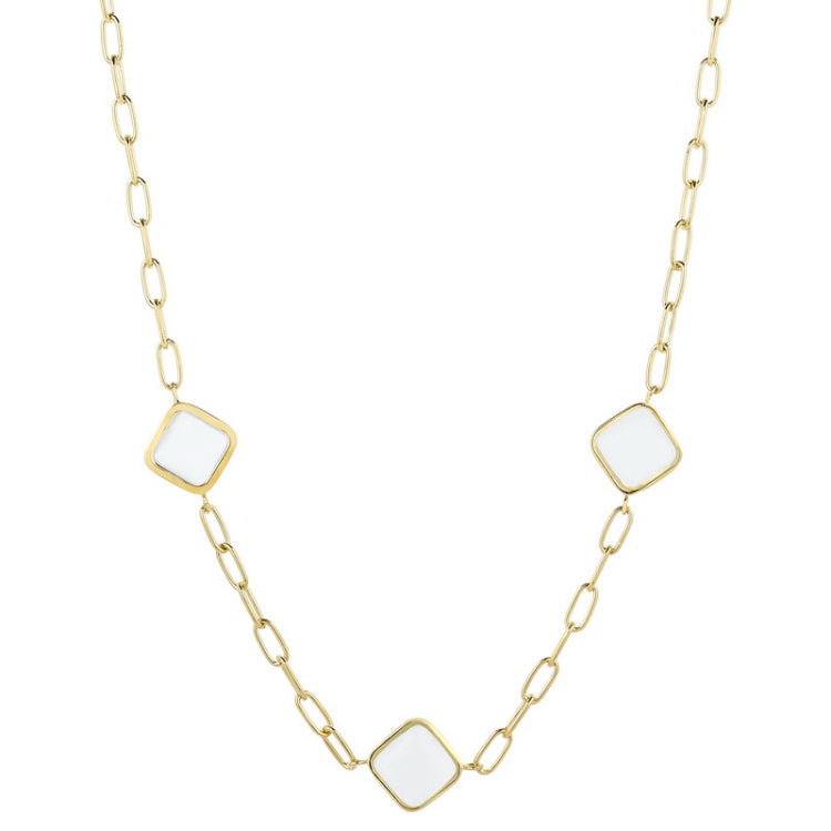 Gold Finish Sterling Silver Link Chain  3 Square Aqua Marine Murano Glass Stones - Adjustable 18"-2
