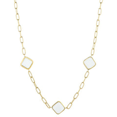 Gold Finish Sterling Silver Link Chain  3 Square Aqua Marine Murano Glass Stones - Adjustable 18"-2