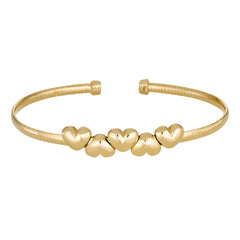 Gold Finish Sterling Silver Omega Cable Cuff  Bracelet with 5 Connecting Hearts