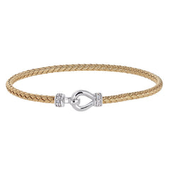Gold Finish Sterling Silver Basketweave Cable Cuff  Bracelet  on Both Ends and a Rhodium Finish Cen