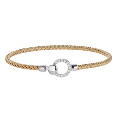 Gold Finish Sterling Silver Basketweave Cable Cuff  Bracelet  a Rhodium Finish Open Circle  and a C