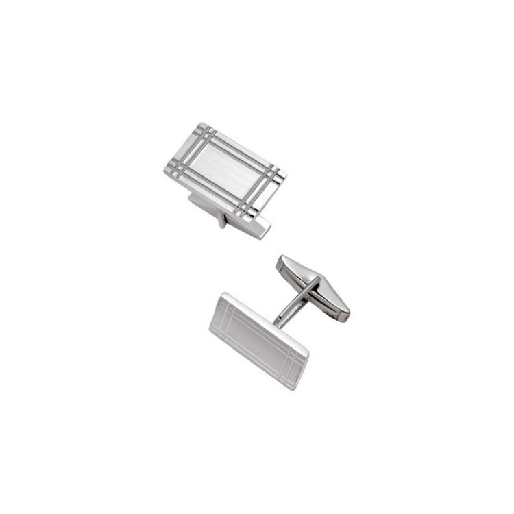 Sterling Silver Rectangle Cufflinks W/Plaid Design