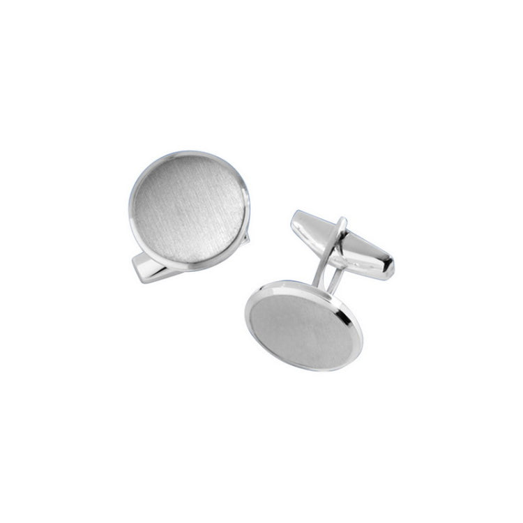 Sterling Silver Round Brushed Cufflinks W/Engine-Turned Border