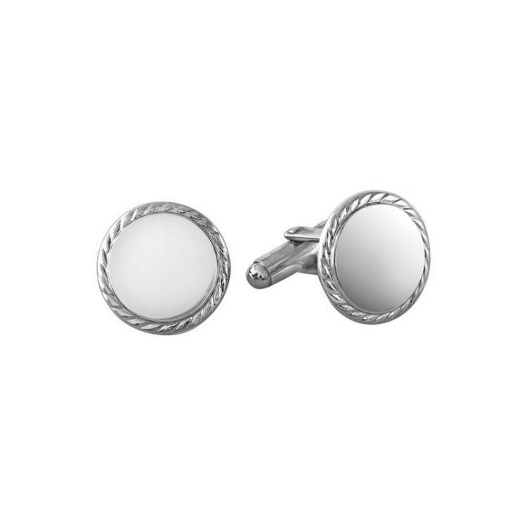 Sterling Silver Round Rope Edge Polished Cufflinks