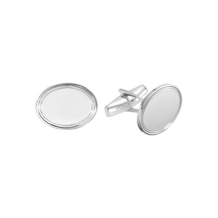 Sterling Silver Oval Polished Cufflinks W/Engine-Turned Border