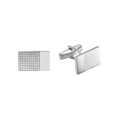 Sterling Silver Large Rectangle Grid Cufflinks W/End Signet