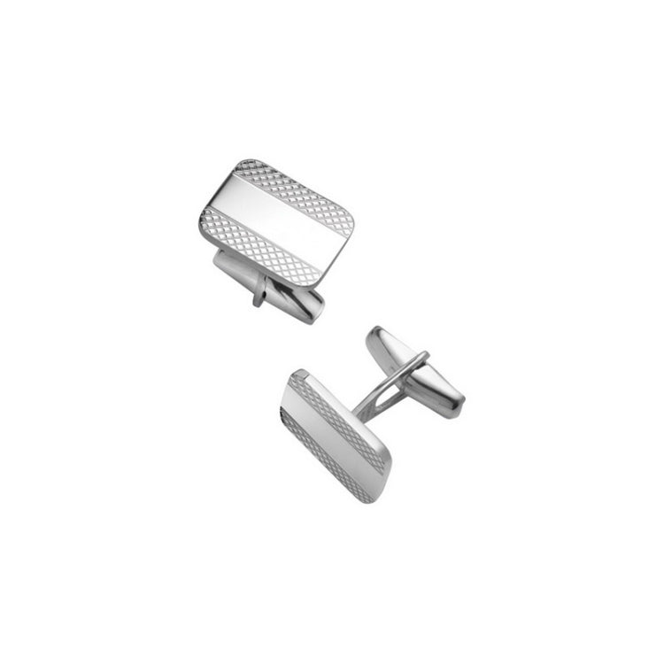 Sterling Silver Rectangle Plaind Edge Plain Center Cufflinks