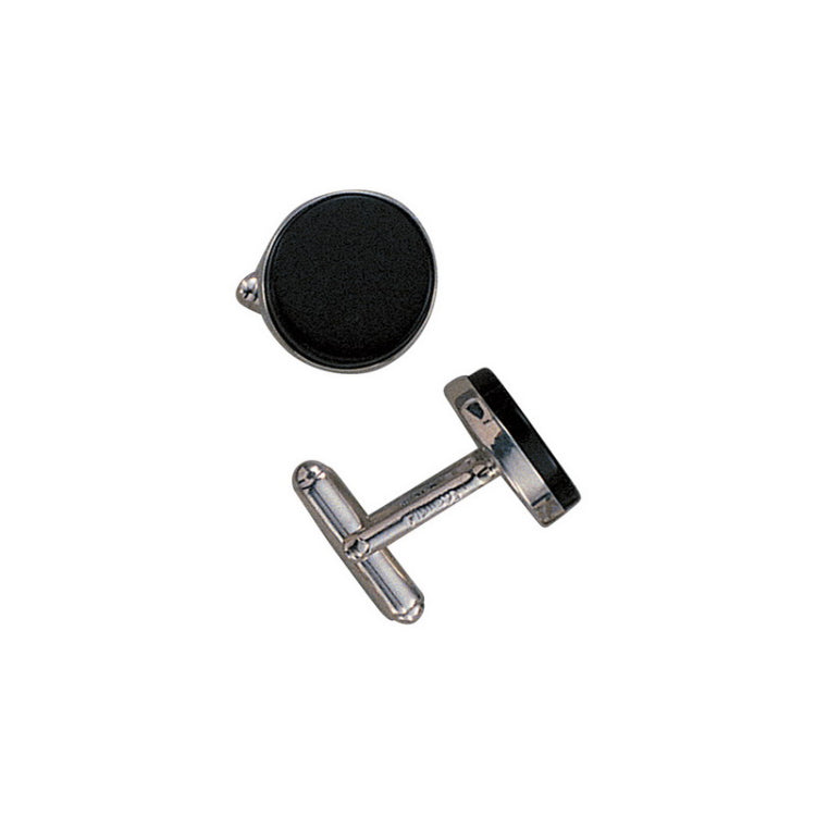 Sterling Silver Round Cufflinks W/Onyx