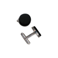 Sterling Silver Round Cufflinks W/Onyx