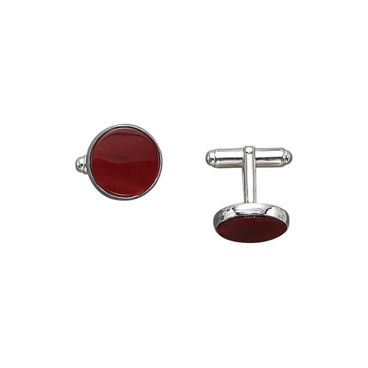 Sterling Silver Round Cufflinks W/Carnelian Stone