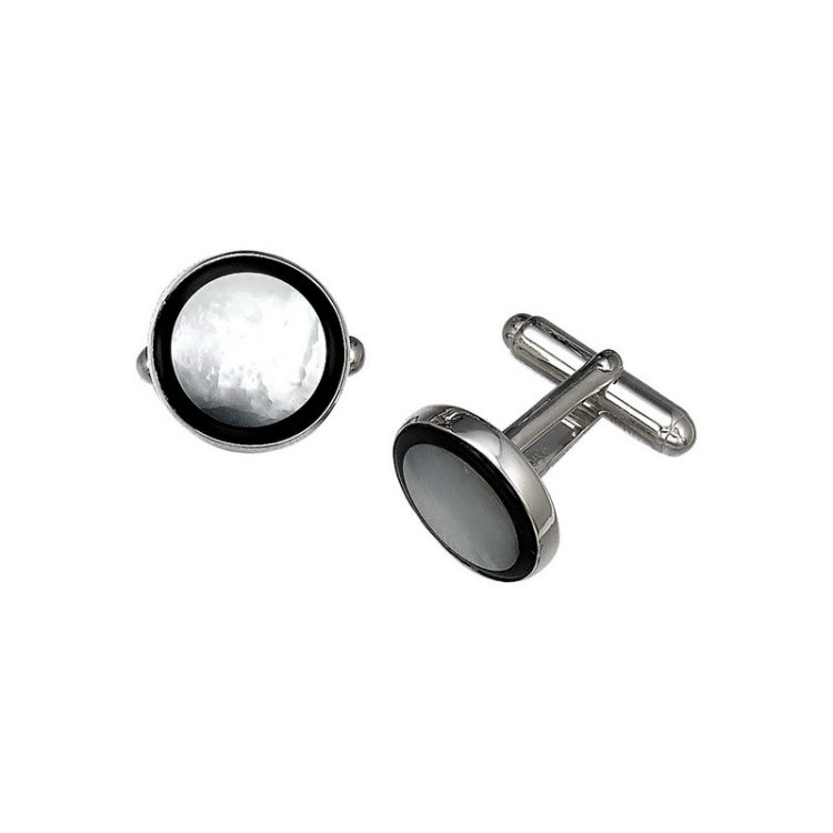 Sterling Silver MOP W/ Onyx Trim Round Cufflinks
