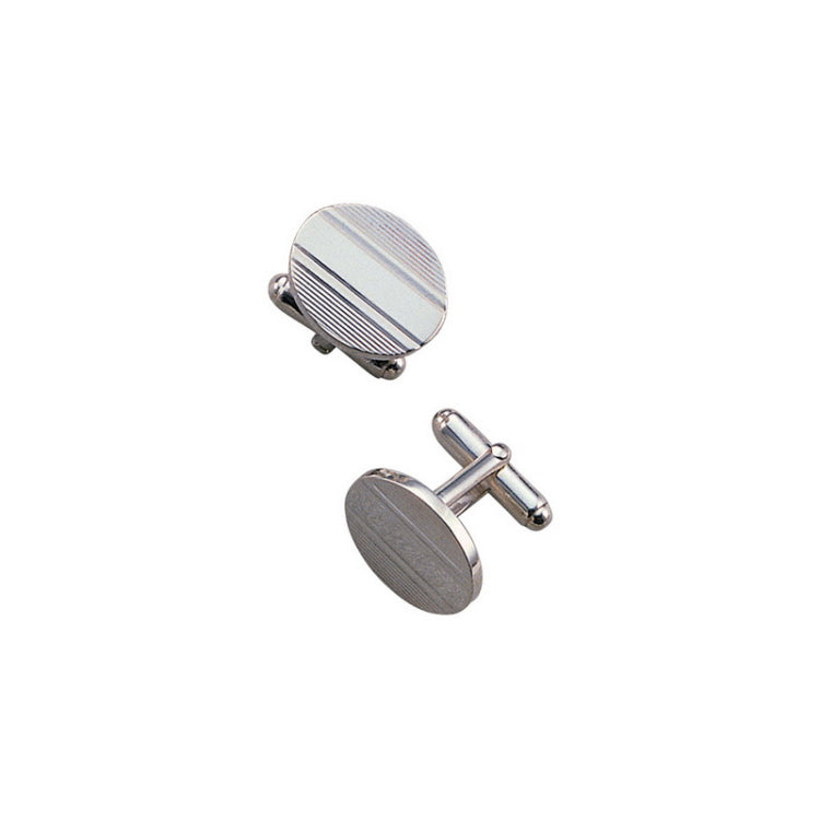 Sterling Silver Oval Cufflinks W/Engine-Turned Lines
