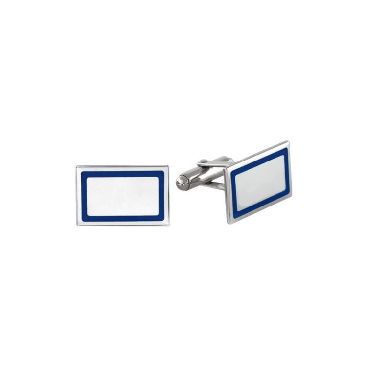 Sterling Silver Blue Border Rectangle Cufflinks