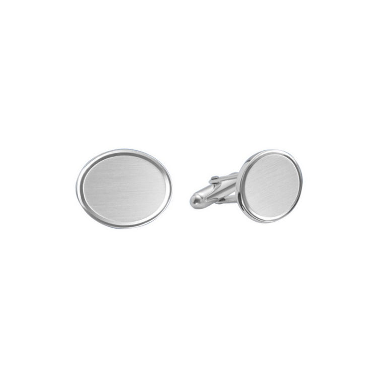 Sterling Silver Oval Satin Cufflinks W/Engine-Turned Border
