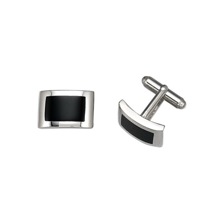 Sterling Silver Rectangle Cufflinks Dapped W/Onyx Inlay