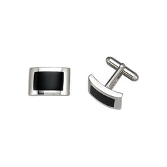 Sterling Silver Rectangle Cufflinks Dapped W/Onyx Inlay